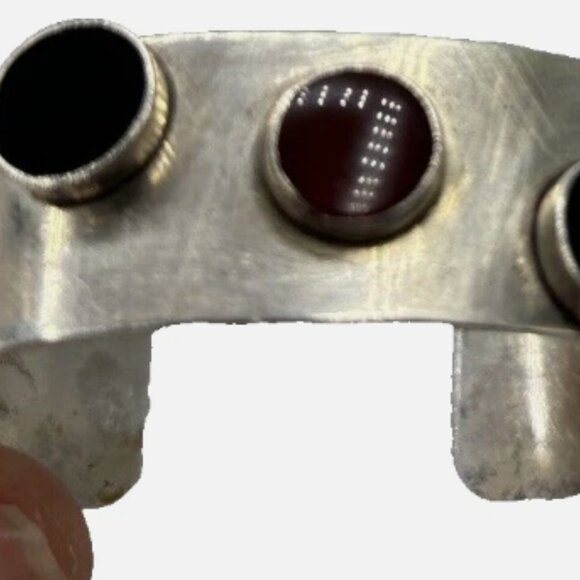 Sterling Silver Three Color Round Stone Cuff Bracelet Modernist Navajo Signed - Picture 3 of 9